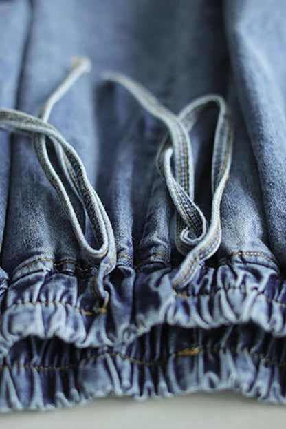 Limited Stock- Drawstring Blue Denim Wide Leg Pants