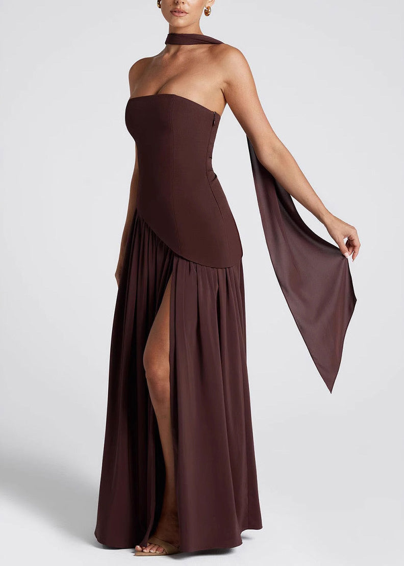 Summer Black White Strapless Slim Fit Slit Off Shoulder Dress