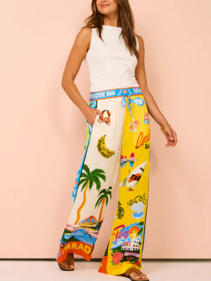 Vacation Beach Sunny Style Printed Two Piece Set - Pants