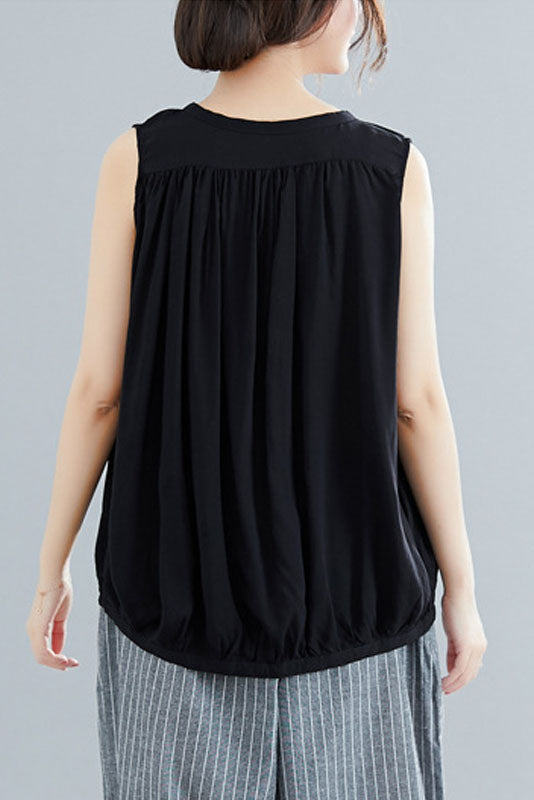 Summer Loose Sleeveless T-shirt Open Top Pleated Tank Top