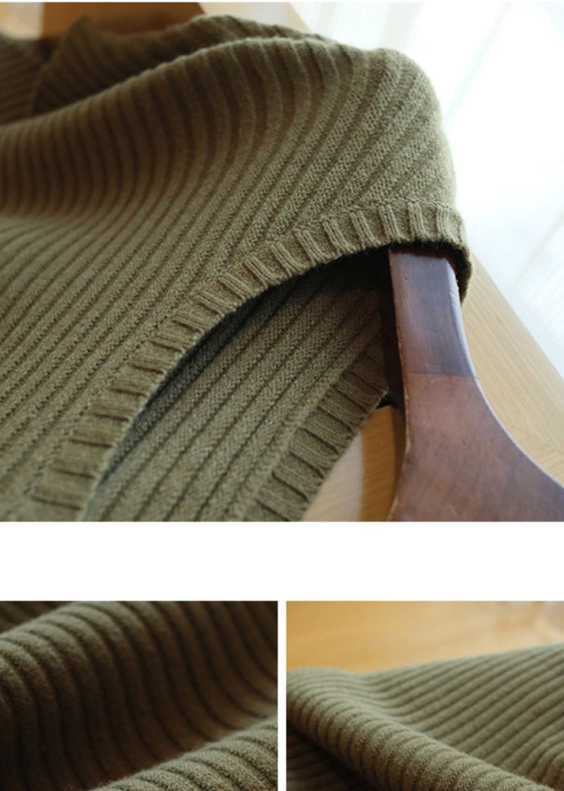 French Light Green O-neck Patchwork Fall Knit Vest