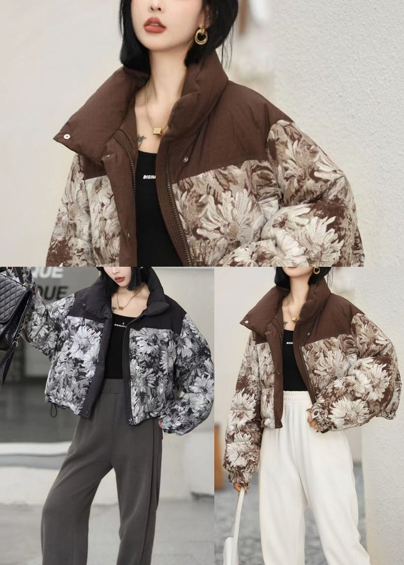 Black Oversized Print Duck Down Puffer Jacket Winter