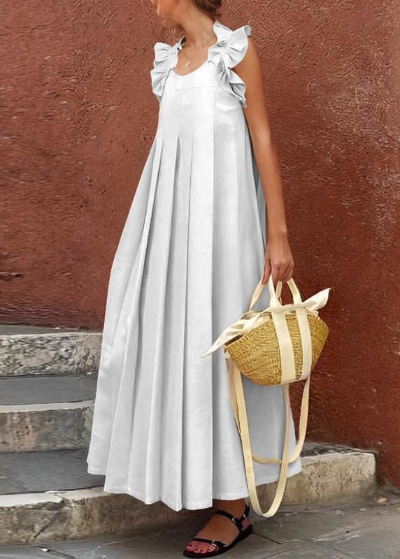 Apricot Ruffled Cotton Long Dress Sleeveless