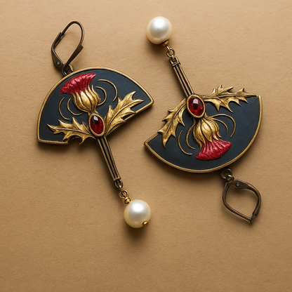 Earrings With Pearls and Red Crystal