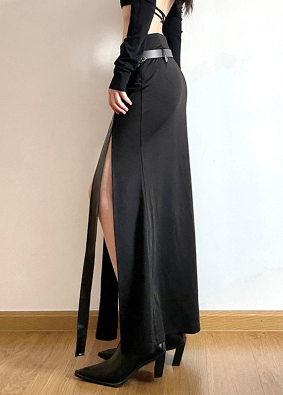 Diy Black Asymmetrical Patchwork Faux Leather Fake Two Piece Skirts Spring