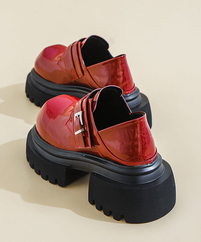 Red Loafer Shoes Platform Faux Leather
