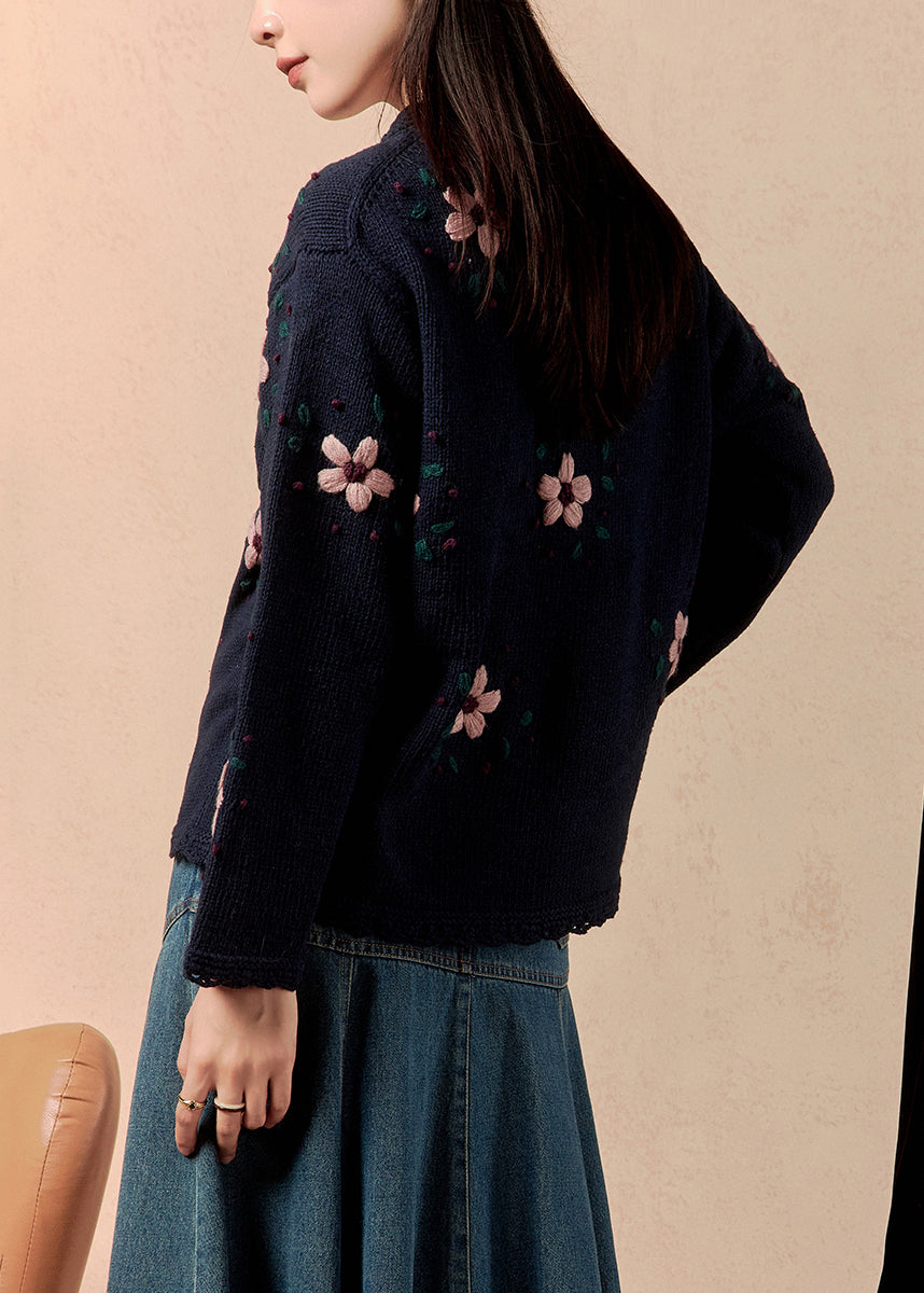 Loose Navy Button Cozy Knit Coats Winter