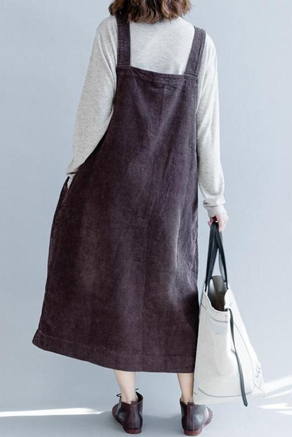 Loose Corduroy Strap Dresses Fall Outfits