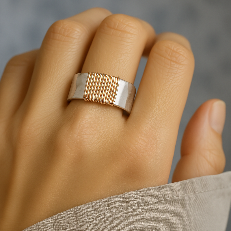 Golden Threads Silver Ring