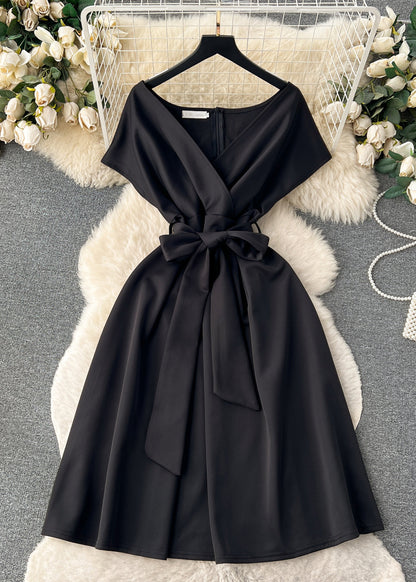 Blackish Green V Neck Zippered Tie Waist Spandex Dresses Summer