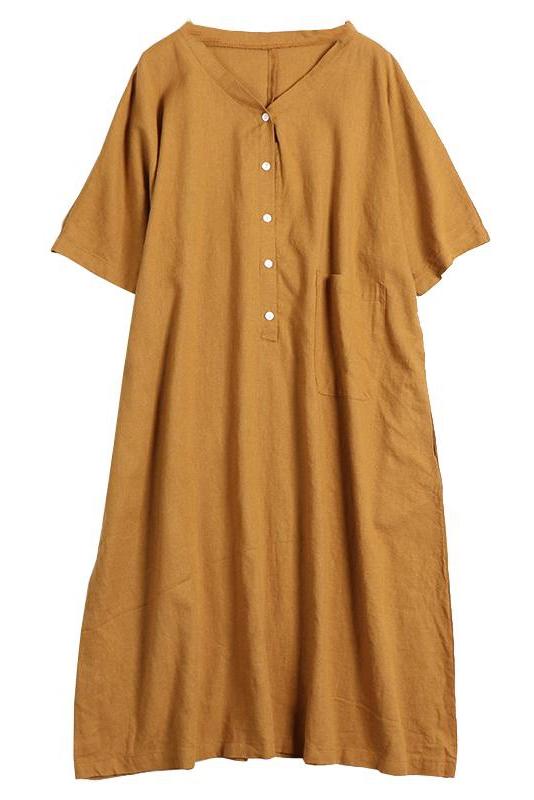 Organic Color Linen Dress for Summer