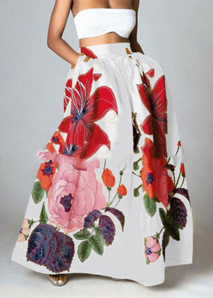 Yellow High Waist Pockets Print Cotton a Line Skirt Summer