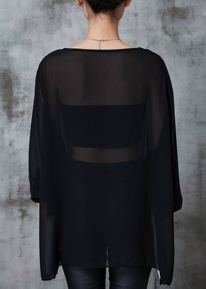 Black Oversized Patchwork Chiffon Sweatshirts Top Summer