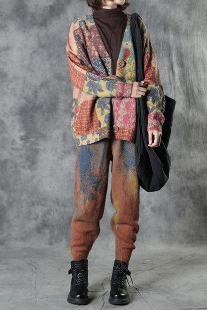 Autumn Colorful Flower Knitted Sweater Coat