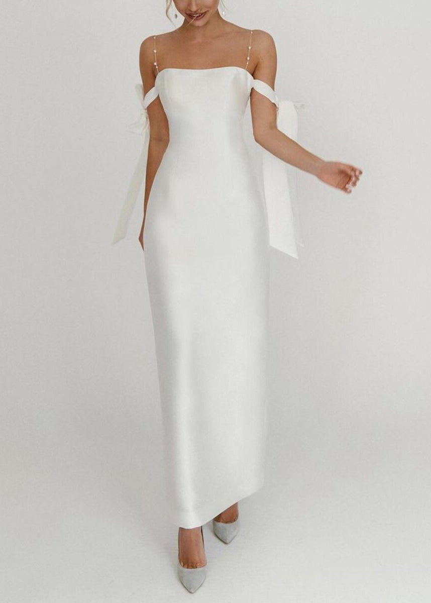 European and American White Pearl Spaghetti Strap Dress Summer