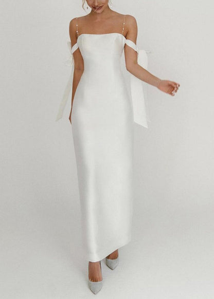 European and American White Pearl Spaghetti Strap Dress Summer