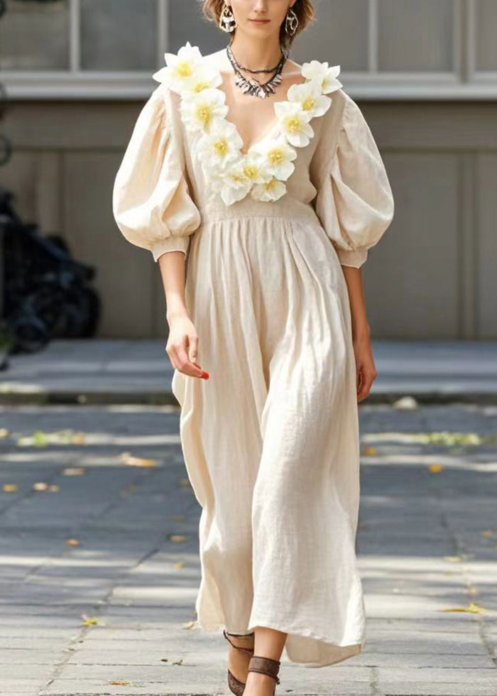 Art Apricot Three-dimensional Cotton Robe Dresses Summer