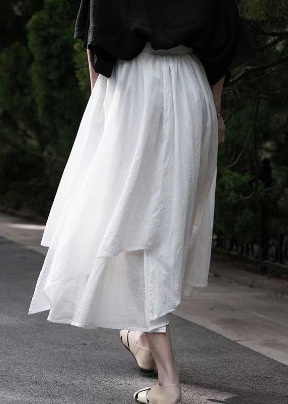 New White Elastic Waist Cotton Skirts Summer