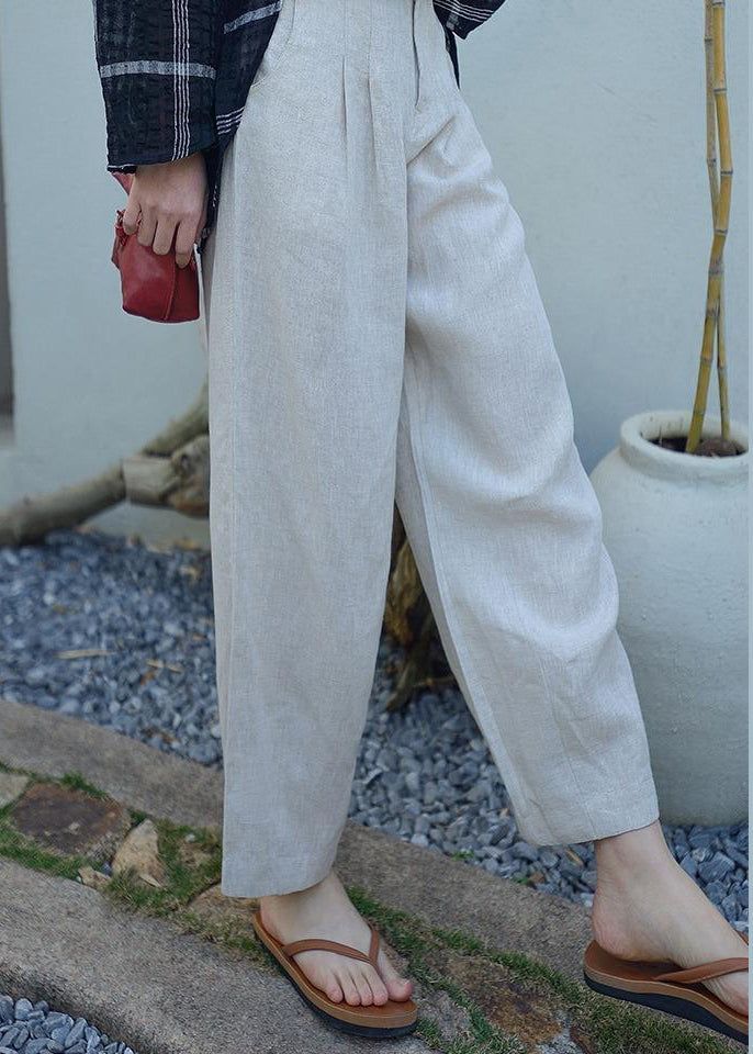 Grey Oversized Pockets Linen Harem Pants Spring