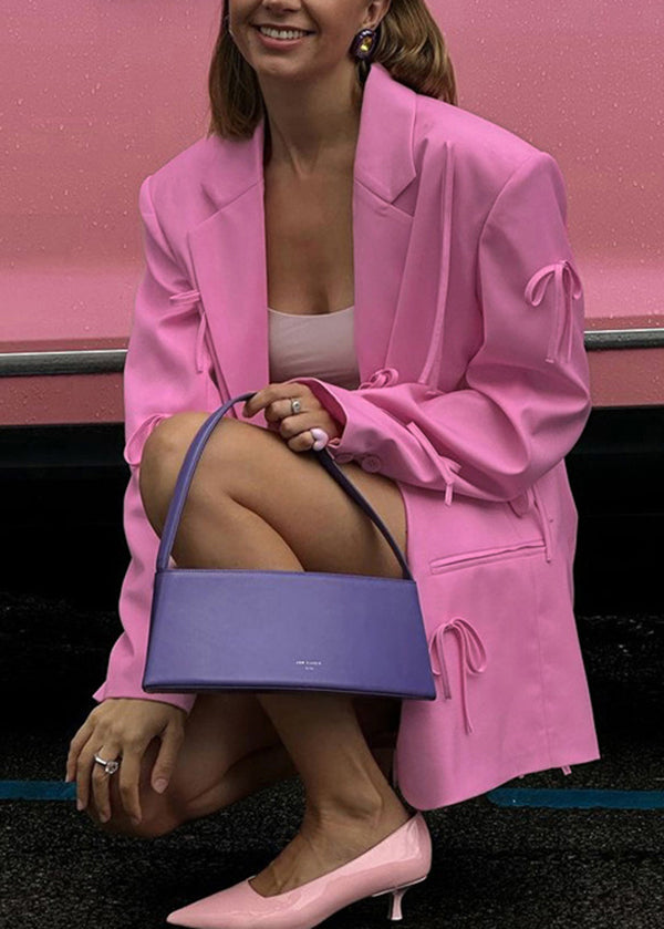 Pink Peter Pan Collar Pockets Bow Suit Coat Fall