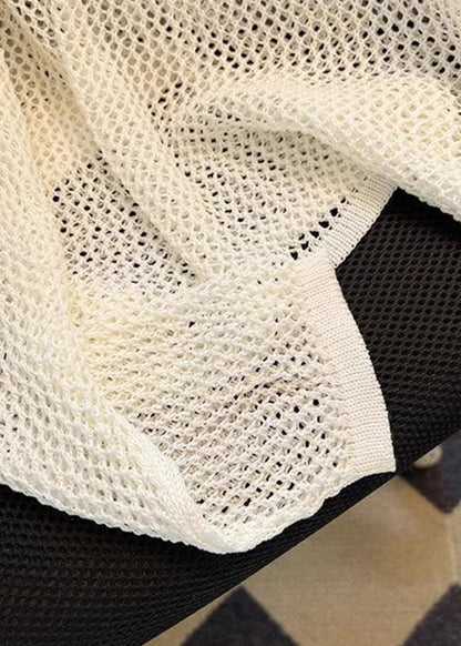 Beige Hollow Out Knit Tops Summer