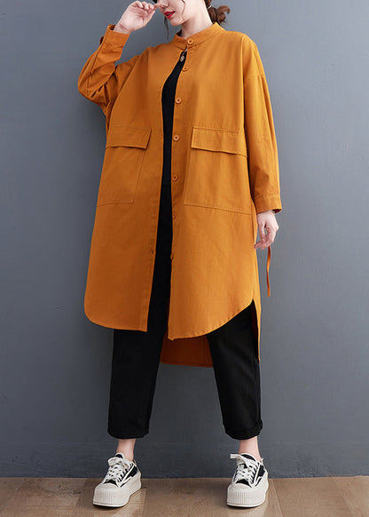 Yellow Pockets Button Cotton Shirts Coat Fall