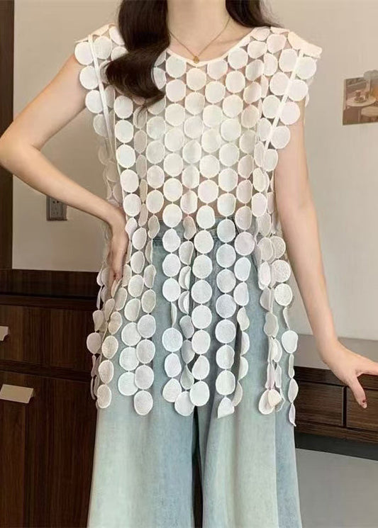 White Hollow Out Original Design Tops O Neck Summer