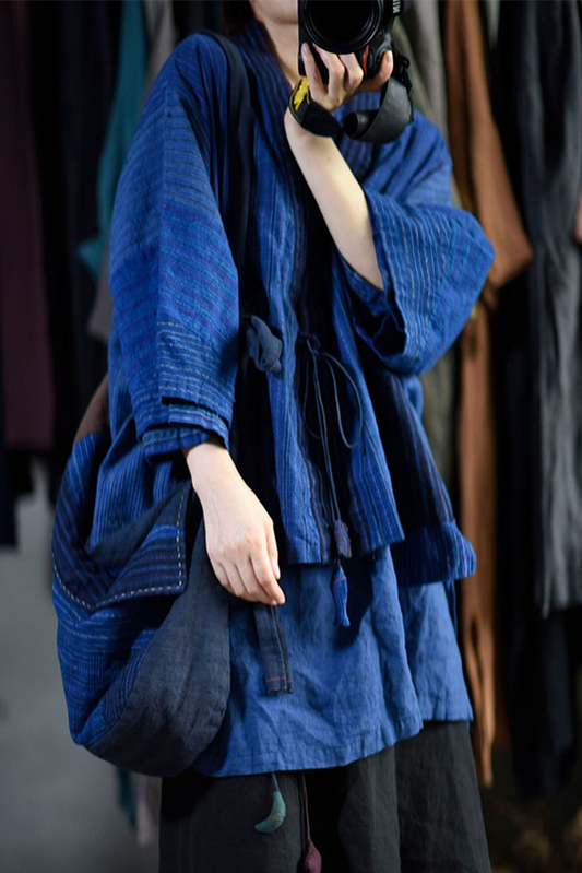 -fall Striped Colorblock Cotton Short Outwear