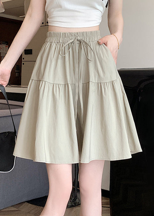 Grey Lace Up Cotton Pants Skirt Elastic Waist