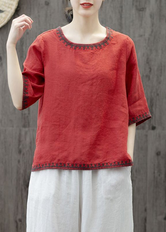 Yellow O Neck Embroideried Patchwork Cotton T Shirts Summer