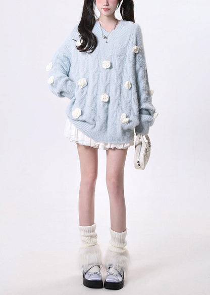 Fitted Sky Blue Cold Shoulder Knit Pullover Spring
