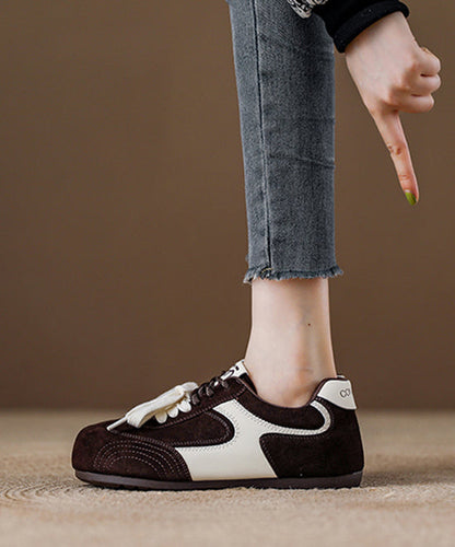 Red Lace Up Platform Suede Splicing Flat Shoes