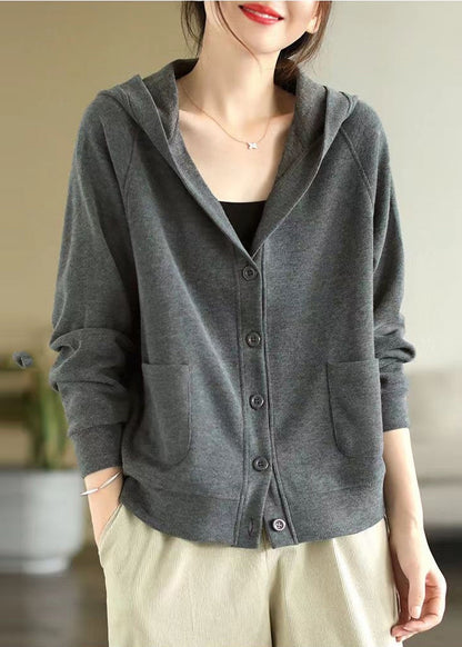 Grey Hooded Cotton Coats Spring