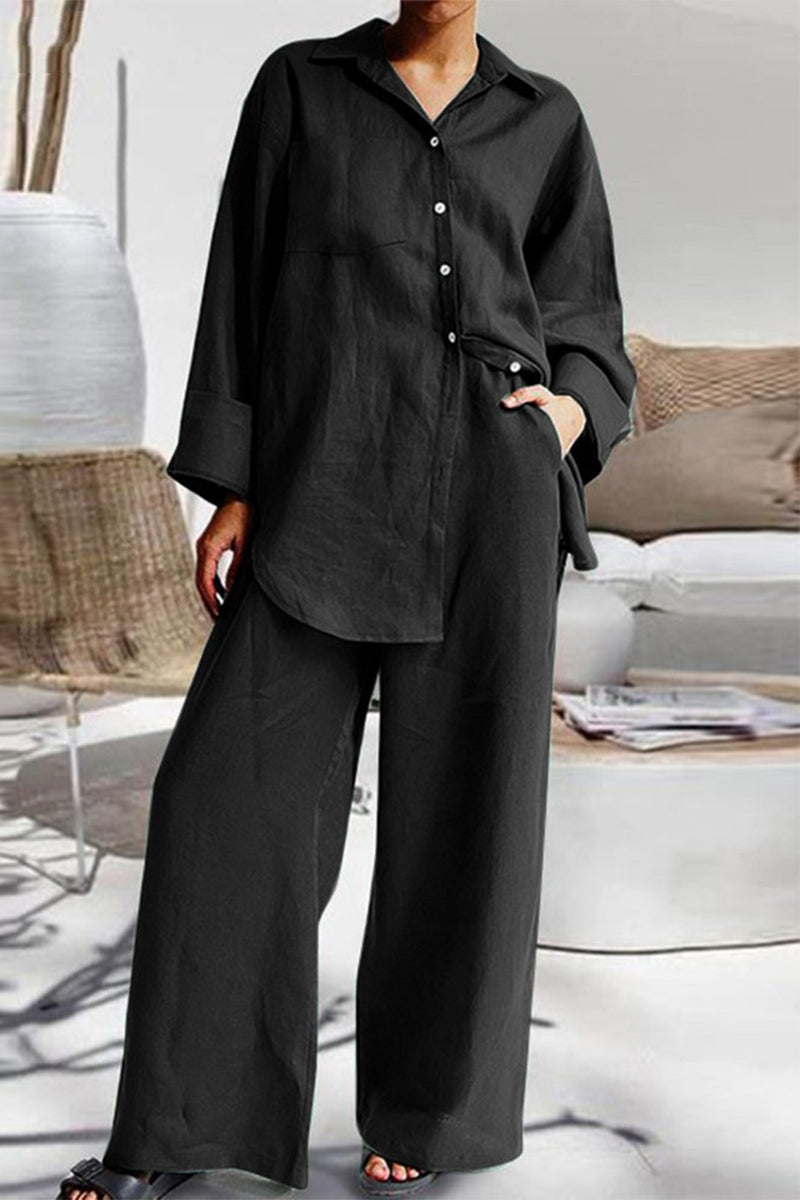 Simplicity Pocket Turndown Collar Long Sleeve Two Pieces(8 Colors)