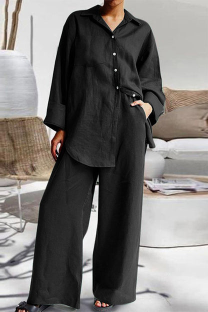 Simplicity Pocket Turndown Collar Long Sleeve Two Pieces(8 Colors)