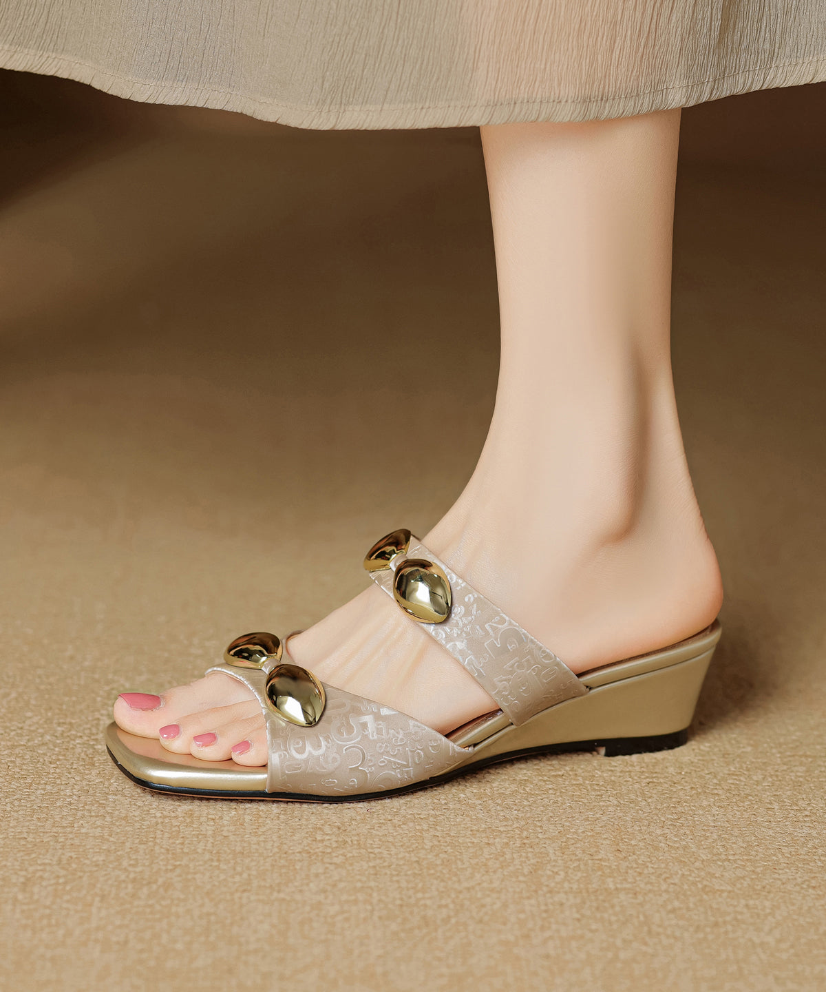 Green Splicing Wedge Slide Sandals Peep Toe