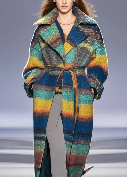 Tie Waist Print Woolen Trench Coats Fall