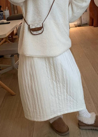 White Pockets Cotton Filled Skirts Winter Elastic Waist