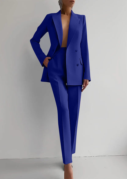 Apricot Peter Pan Collar Suit Coat and Pants Two Pieces Set Fall