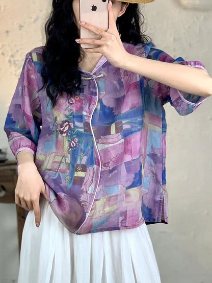 Summer Embroidery Ramie Shirt