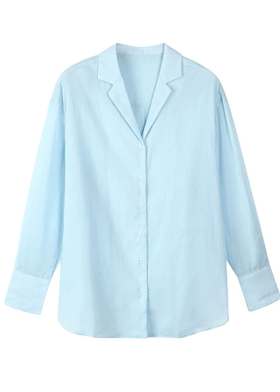 Fitted Blue Notche Button Shirt Spring