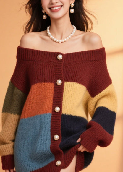 Colorblock Button Knit Cardigans Fall