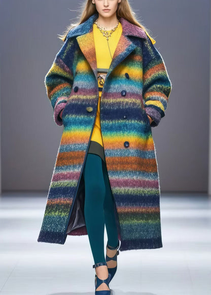 Rainbow Oversized Double Breast Woolen Coats Fall