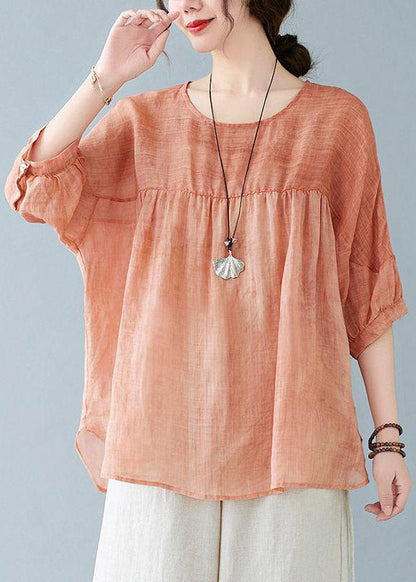 Orange O-neck Patchwork Side Open T Shirt Half Sleeve