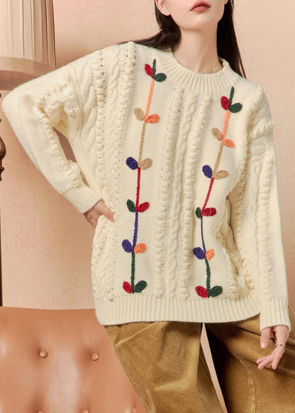 Beige O Neck Cozy Cable Knit Sweater Winter