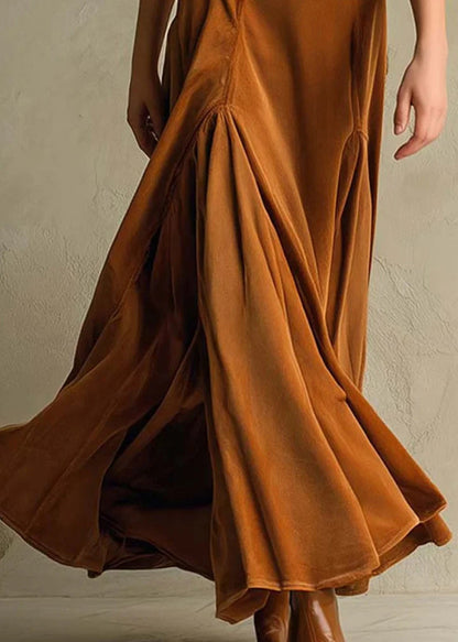 Original Design Brown Peter Pan Collar Velour Dress Autumn