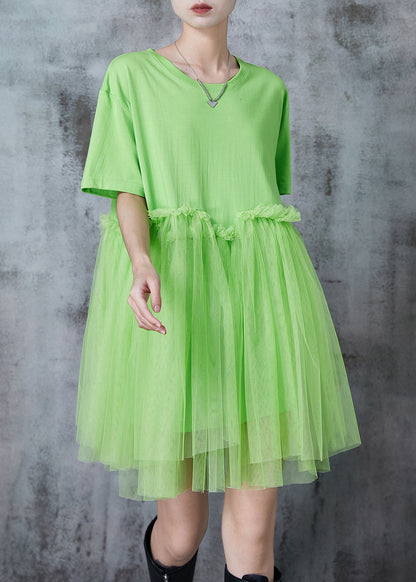 Grass Green Oversized Patchwork Tulle Mini Dresses Summer