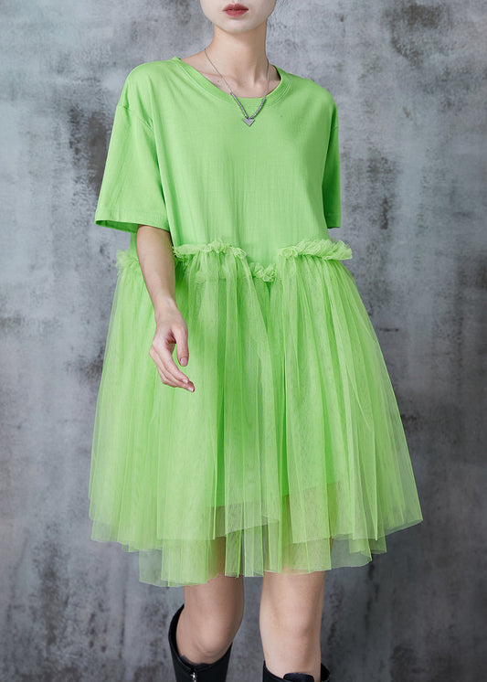 Grass Green Oversized Patchwork Tulle Mini Dresses Summer