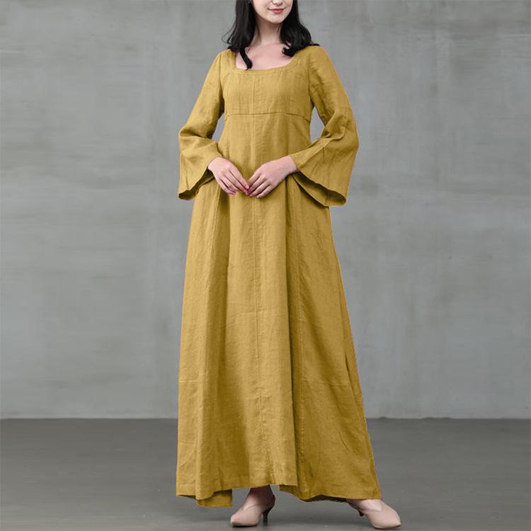 Summer Vacation Dress Spring Outfit Retro Dress With Large Pendulum Linen