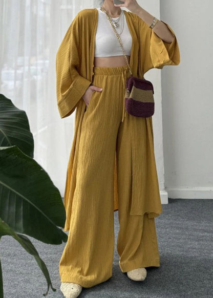 Style Brown Cardigans and Trousers Cotton Two Pieces Set Fall
